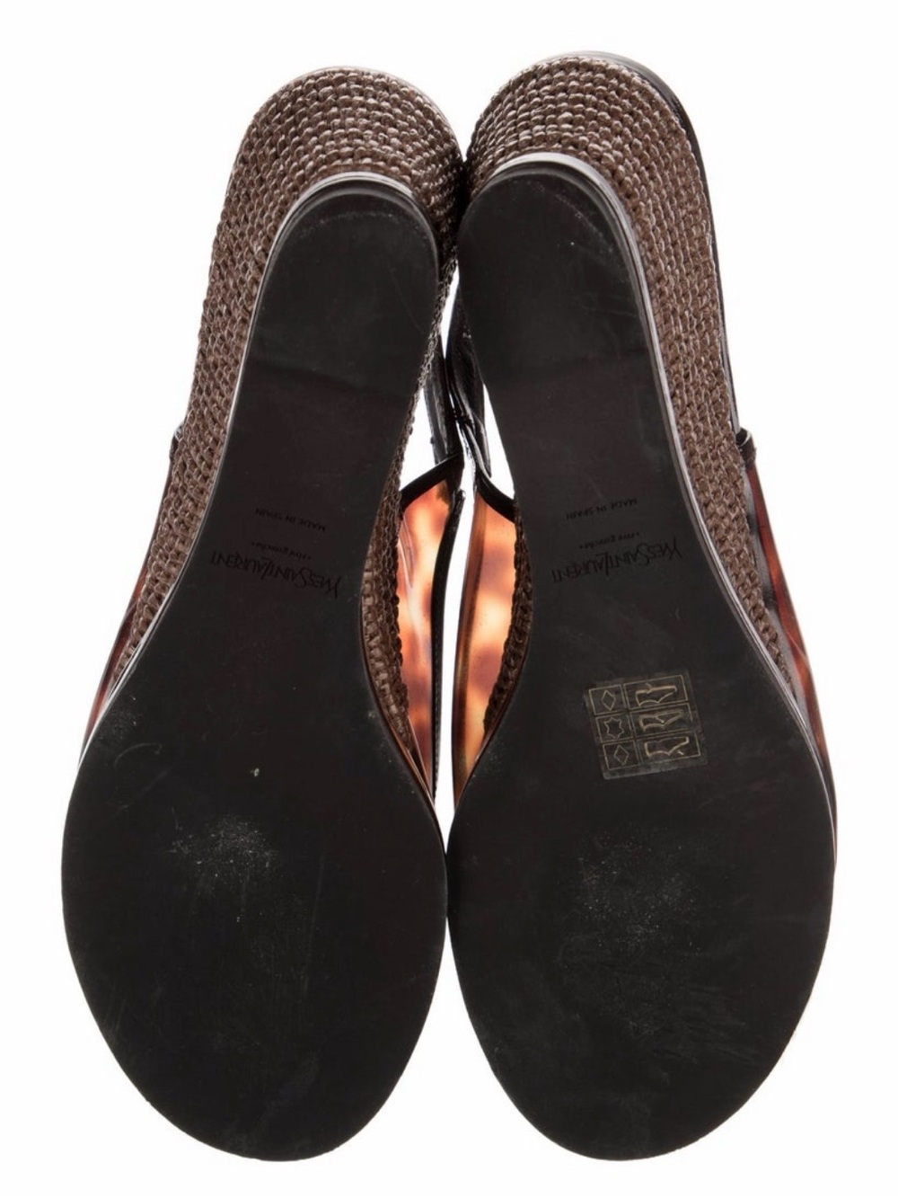 YSL Yves Saint Laurent Tortoiseshell Raffia Wedge Slingback Sandals EU 39.5 - Picture 5 of 5